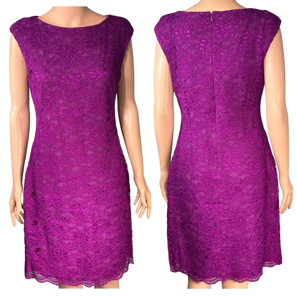 Lauren Ralph Lauren Magenta Floral Lace Sheath Dress – Size‎ 12 (Fits Small)